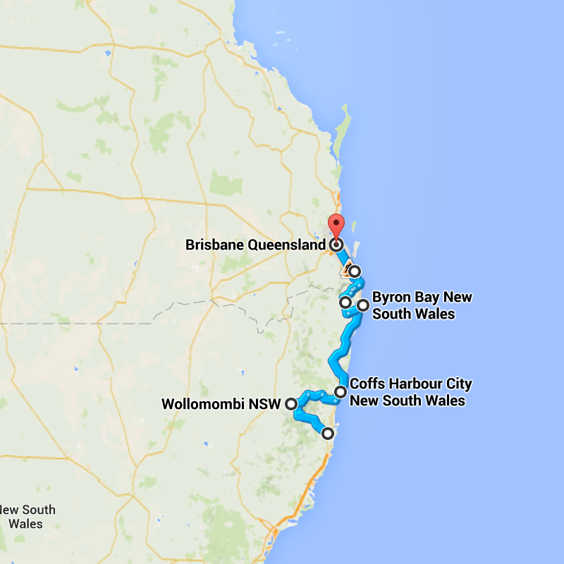 Kempsey - Wollomombi - Coffs Harbour - Byron Bay - Nimbin - Brisbane